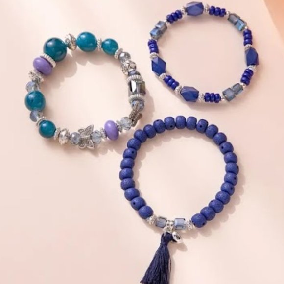 3pcs/set Boho Style Tassel Butterfly Charm, Multilayer Beaded Bracelets - Picture 2 of 4